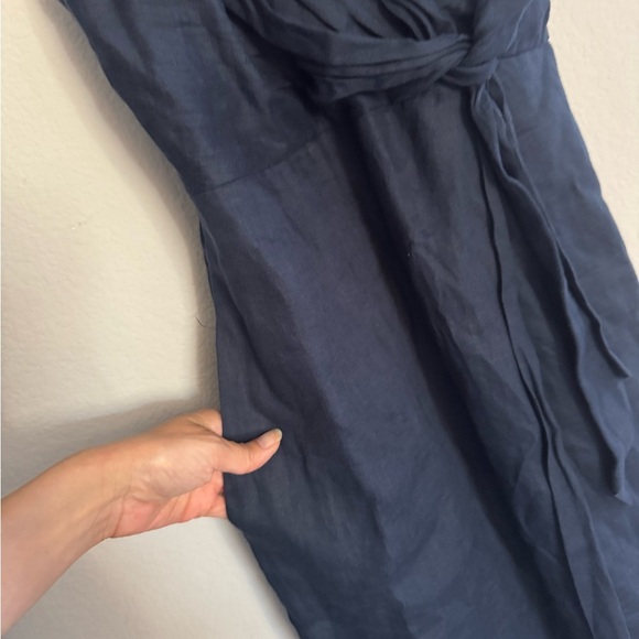 REISS | Esme Linen Dress navy 4 - Picture 13 of 14